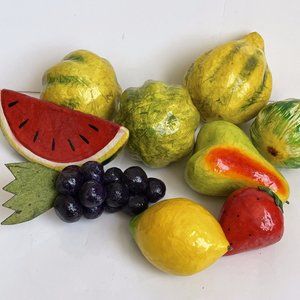 Papier Mache Handmade Colorful Glazed Fruits Veggies Props Decor Lot of 9 Mexico